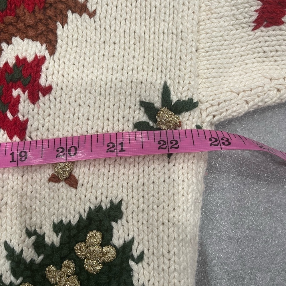 [L]VTG Jennifer Reed Holiday Ramie Blend Button Sweater Red Green Gold-As Is - Picture 5 of 10